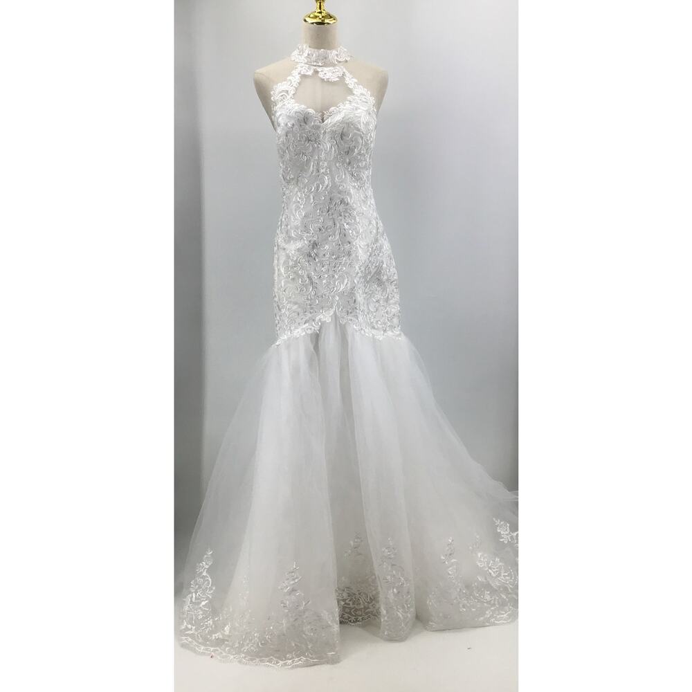 VNAIX WEDDING 16 1x plus white halter embroidered  maxi gown dress NEW